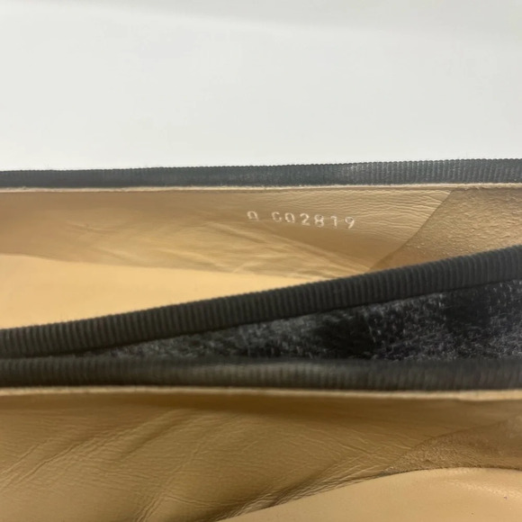 Chanel Ballet Cap toe Black Grey Plaid tweed textured flat size 37 - Picture 7 of 8